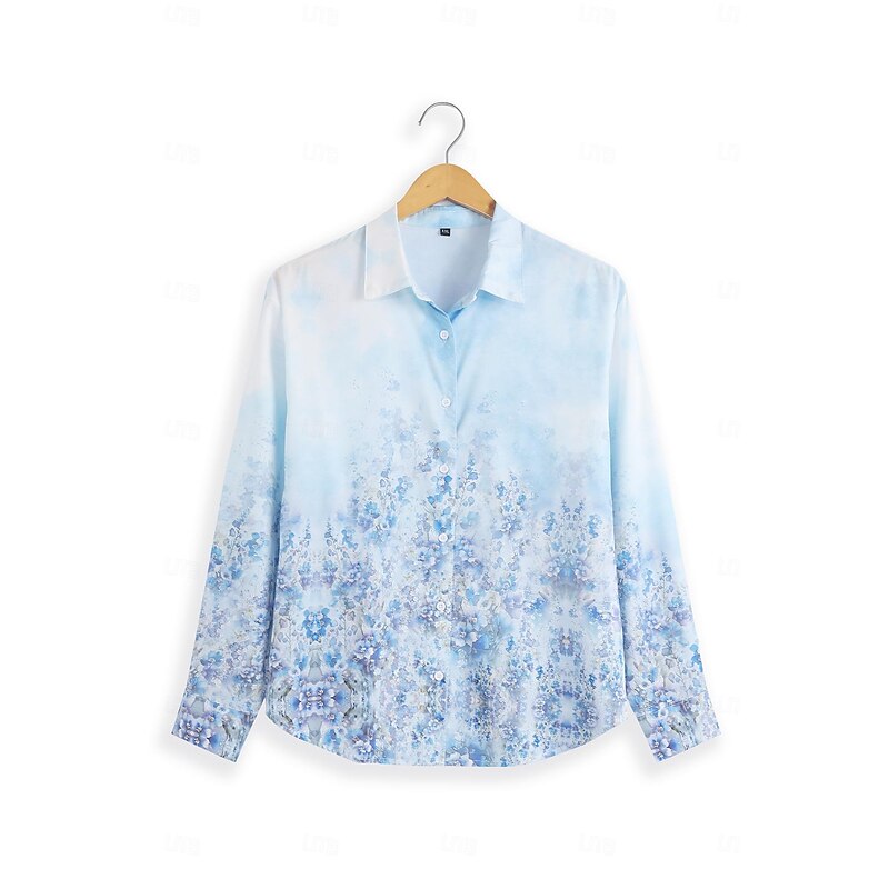Women's Shirt Button Down Tunic Shirt Collar Long Sleeve Fashion Floral s Print Regular Tops Casual Holiday Blue Green Khaki Spring & Fall2