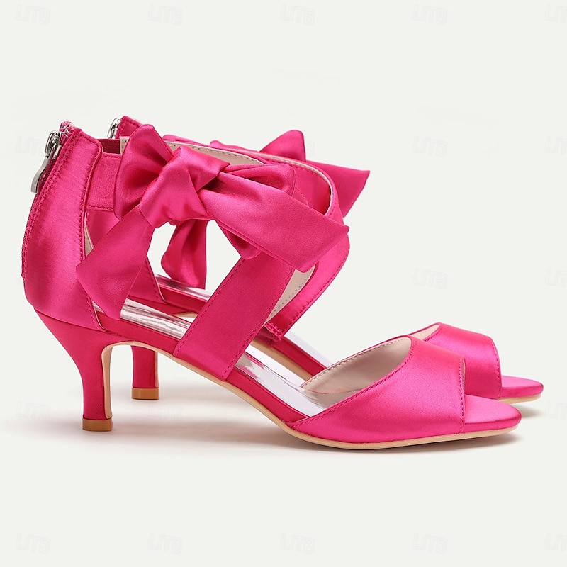 Women's Wedding Shoes Bridal Shoes Bowknot Kitten Heel Open Toe Satin Zipper Black White Ivory4