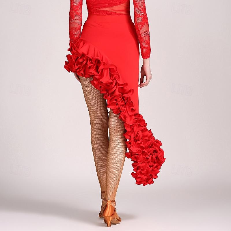 Latin Dance Skirts Pure Color Women's Performance Training Milk Fiber2