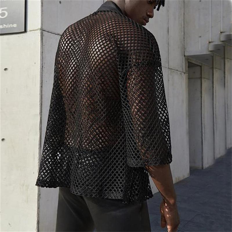 Men's Shirt Summer Shirt Casual Shirt Beach Shirt Black Short Sleeve Plain Collar Hawaiian Holiday Lace Clothing Apparel Fashion Casual Comfortable2