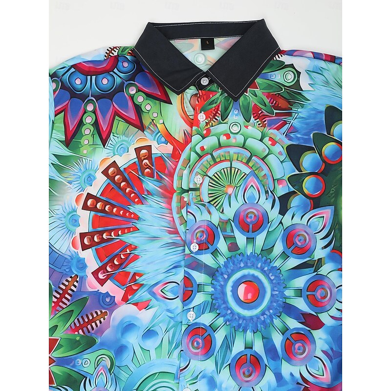 Men's Floral Optical Illusion Shirt Button Up Shirt Long Sleeve Artistic Daily Wear Going out Fall & Winter Turndown Print Button-Down Yellow Royal Blue Blue Purple Orange2