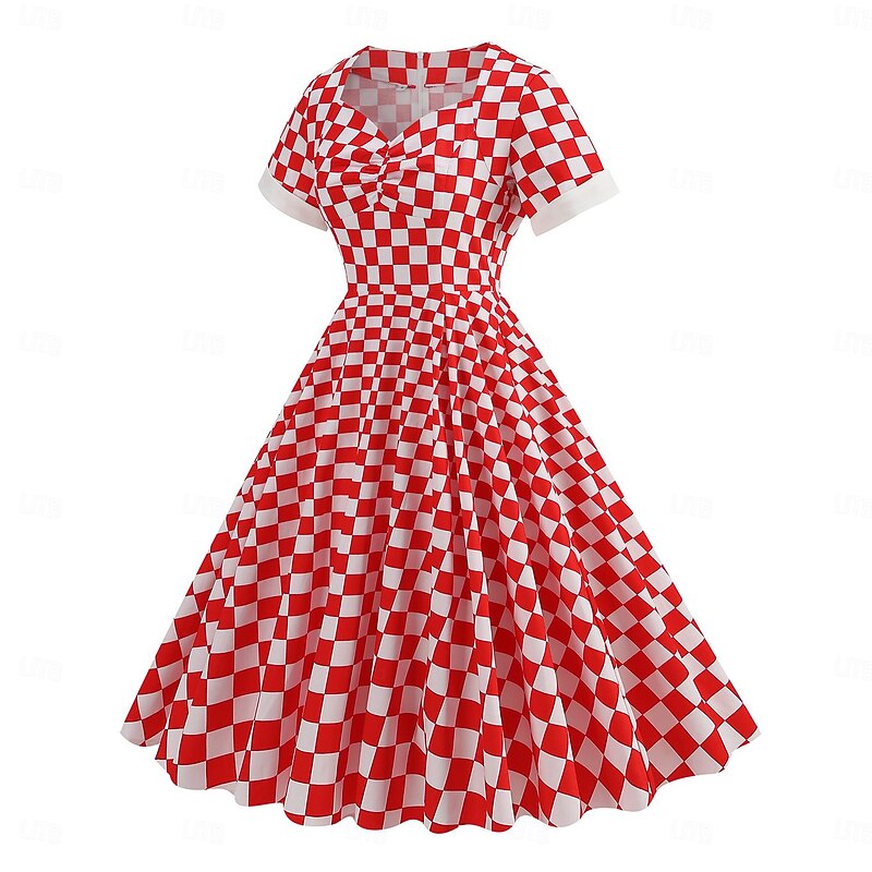Retro Vintage 1950s Rockabilly Swing Dress Flare Dress Plaid / Check Fancy Dress Women's Halloween Masquerade Dailywear Bachelorette Party Adults Dress Homecoming Dresses3
