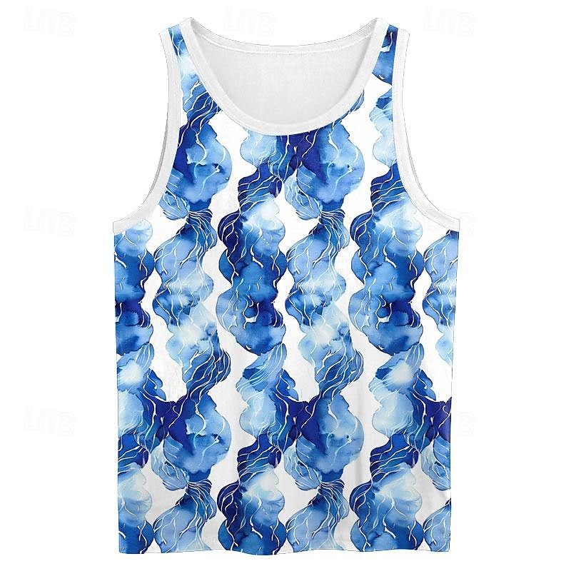Men's Graphic Spray Tank Top Vest Top Sleeveless T Shirt for Men Sleeveless T shirt 3D Print Crew Neck Shirt Vacation Fashion Resort Style Sports Outdoor Casual Gym Royal Blue Blue Dark Blue Summer4