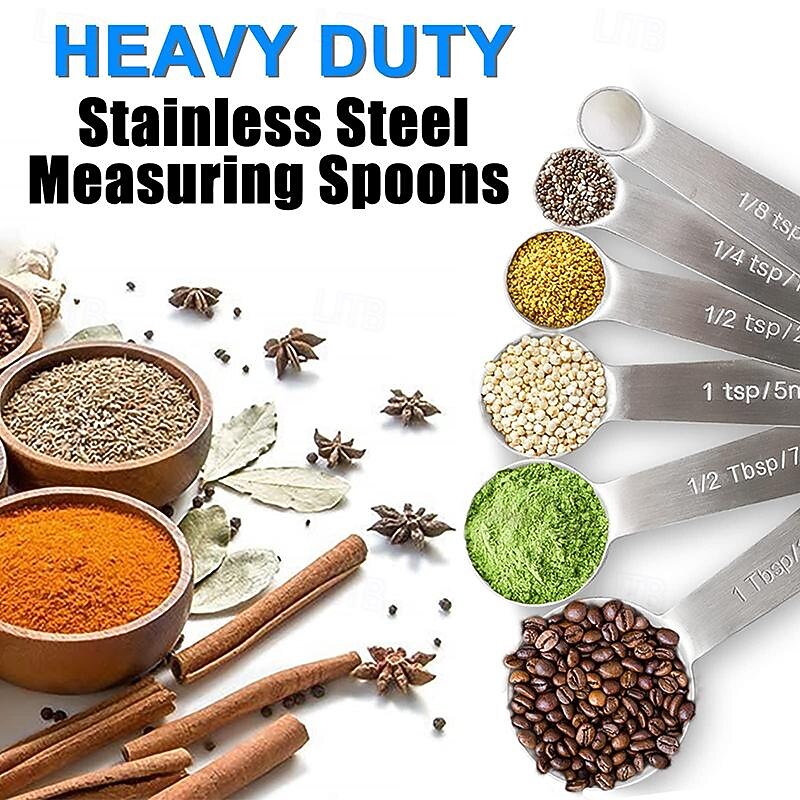 Measuring Spoon Set Stainless Steel Measuring Spoons Set of 6 Metal Measuring Spoon for Measuring Dry and Liquid Ingredients of Cooking Baking2