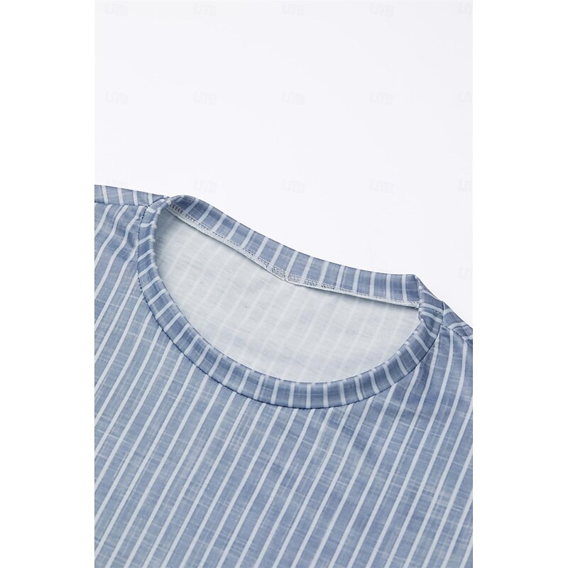 Women's T shirt Long Sleeve Crew Neck Long Sleeve Tunic Striped Basic Round Neck Regular Tops Daily Weekend Print Pink Blue Green Gray Fall & Winter Prefall4