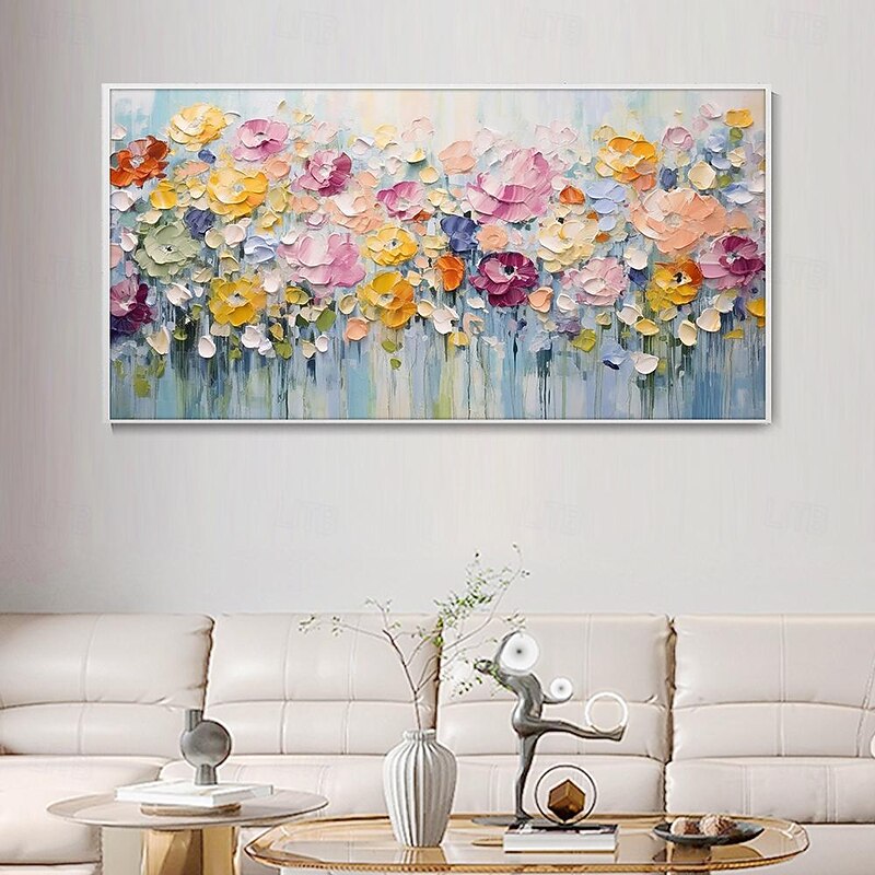 3D Spring Flower Oil Painting Hand painted Abstract Colorful Floral Planting hand painted Texture Artwork painting handmade Modern Natural Scenery painting for Living Room Wall Decor Gift2