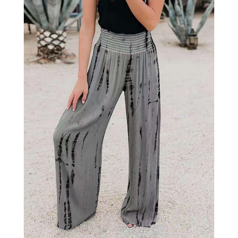 Women's Pants Trousers Casual Daily Long Tie Dye Wide Leg Elastic Waistband Printing Breathability Comfortable Micro-elastic Going out Weekend Pink Blue Green Gray Spring & Summer Regular Fit