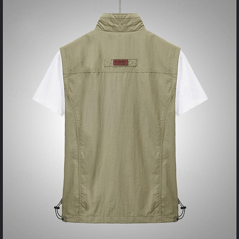 Men's Vest Gilet Fishing Vest Hiking Vest Sleeveless Vest Gilet Jacket Outdoor Daily Going out Casual Spring Fall Pocket Polyester Nylon Breathable Plain Zipper Stand Collar Loose Fit Black Army4