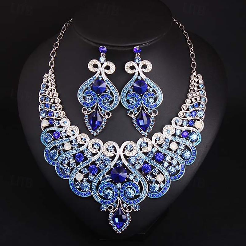 Jewelry Set 3pcs Rhinestone Alloy Earrings Necklace Women's Elegant Vintage Stylish Geometrical Geometric Jewelry Set For Wedding Party Special Occasion