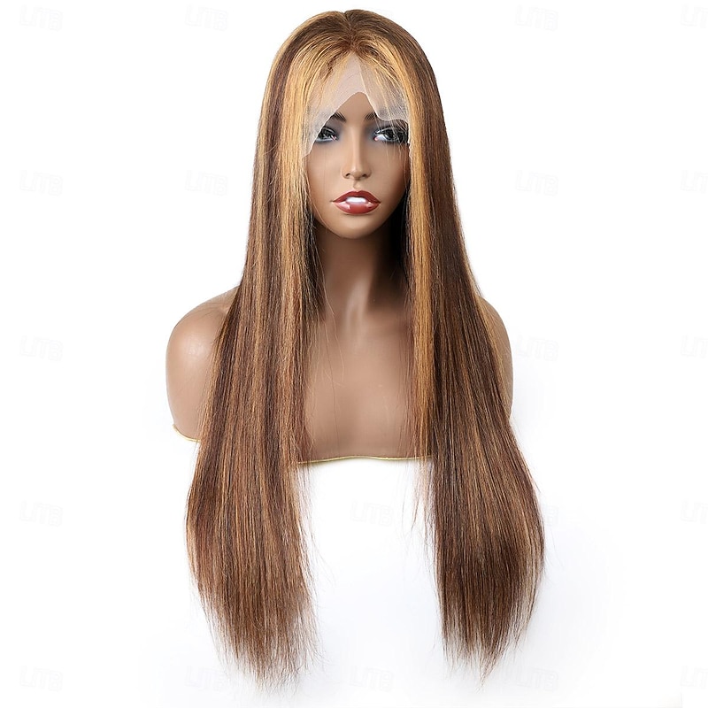 Highlights Human Hair P4/27 Piano Color 13*4 Front Lace Wig Straight Hair Human Hair 150% Density 16-30 Inch4