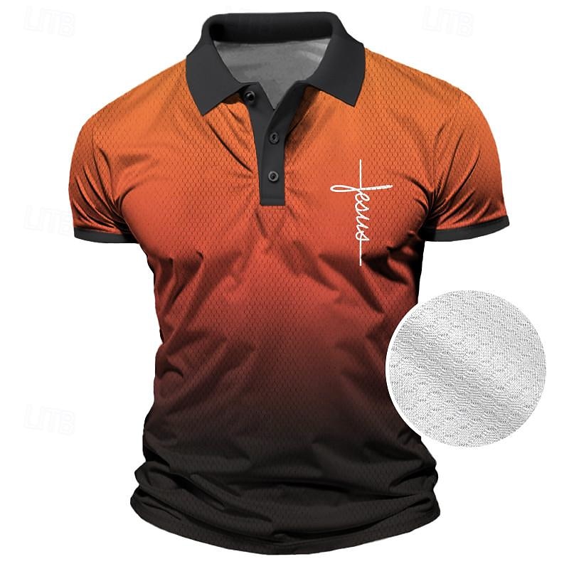 Faith Men's Fashion Casual 3D Print Polo Shirt Sports & Outdoor Vacation Streetwear Polyester Short Sleeve Turndown Polo Shirts Yellow Blue Summer S M L Micro-elastic Lapel Polo