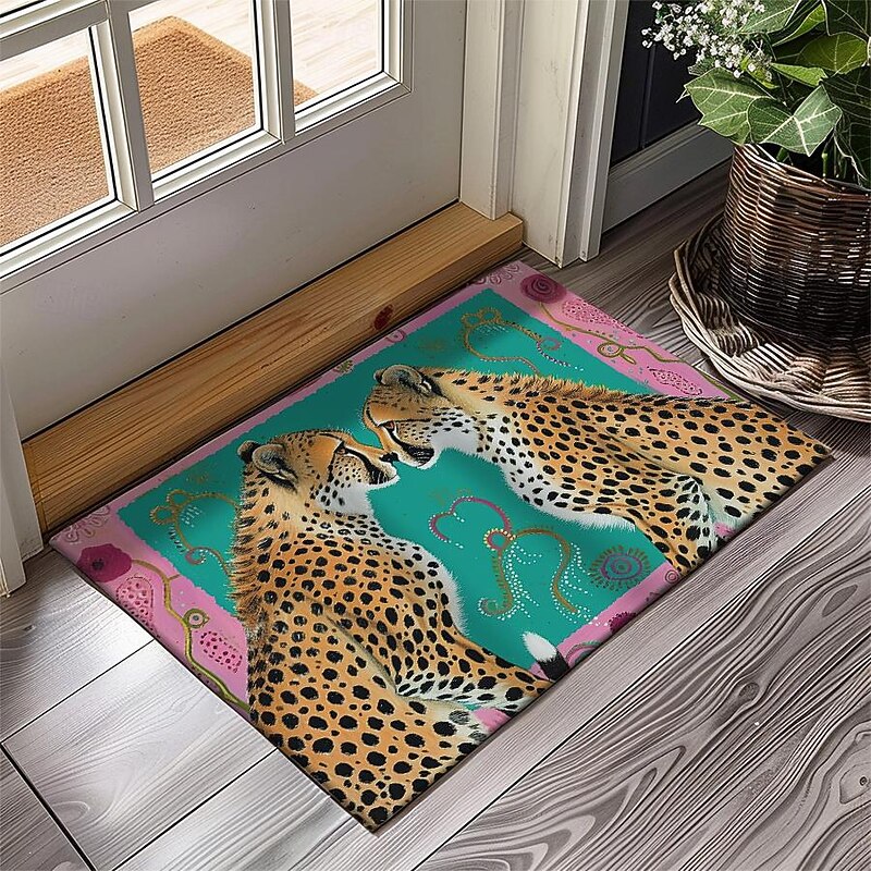 Duo Leopards Doormat Floor Mats Washable Rugs Kitchen Mat Non-Slip Oil Proof Rug Indoor Outdoor Mat Bedroom Decor Bathroom Mat Entrance Rug3