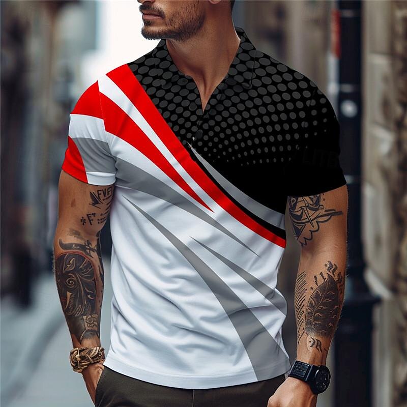 Men's Geometric Polo Shirts Golf Shirt Short Sleeve Polo Shirts Collared Shirts Business Casual Vacation Wear Formal Wear Festival Wear Buttons 3D Print Summer Red Blue Orange3