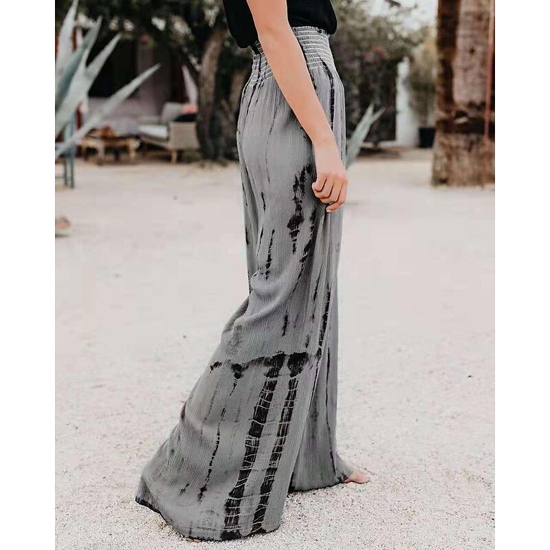 Women's Pants Trousers Casual Daily Long Tie Dye Wide Leg Elastic Waistband Printing Breathability Comfortable Micro-elastic Going out Weekend Pink Blue Green Gray Spring & Summer Regular Fit2