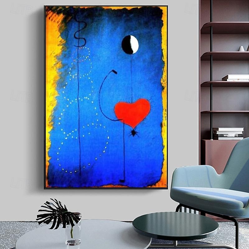 Hand Painted Copy Famous Joan Miro Paintings on Canvas Modern Artwork Abstract Canvas Wall Art Pictures For Living Room Decor (Dancer Heart Love) Frameless3