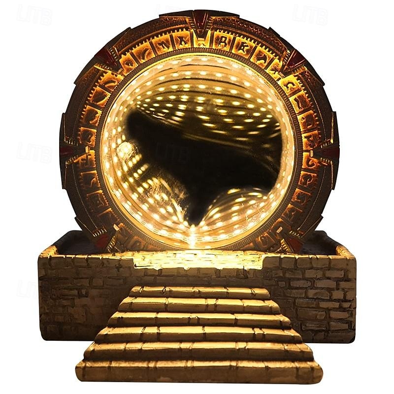 Atlantis Stargate Mirror LED Night Light Star Gate 3D Time Tunnel Ring Mirror Movie Replica Model Cospaly Halloween Party Prop Resin Collectable Toy Home Decor Ornament Gift2