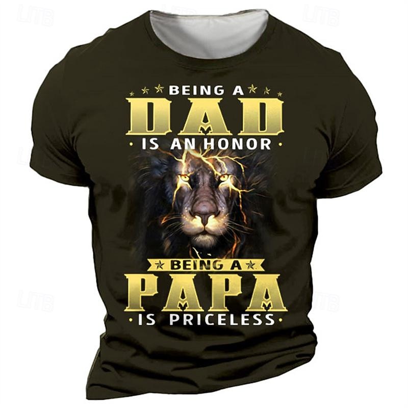 Men's Short Sleeve T-Shirt: Dad Honor Papa Priceless Lion Graphic Tee for Father's Day Family Gift4