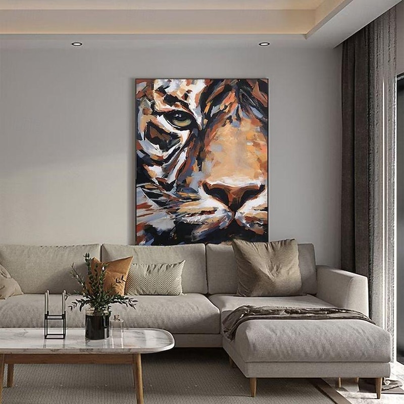 Handmade Oil Painting Canvas Wall Art Decoration Abstract Animal Tiger for Home Decor Rolled Frameless Unstretched Painting2