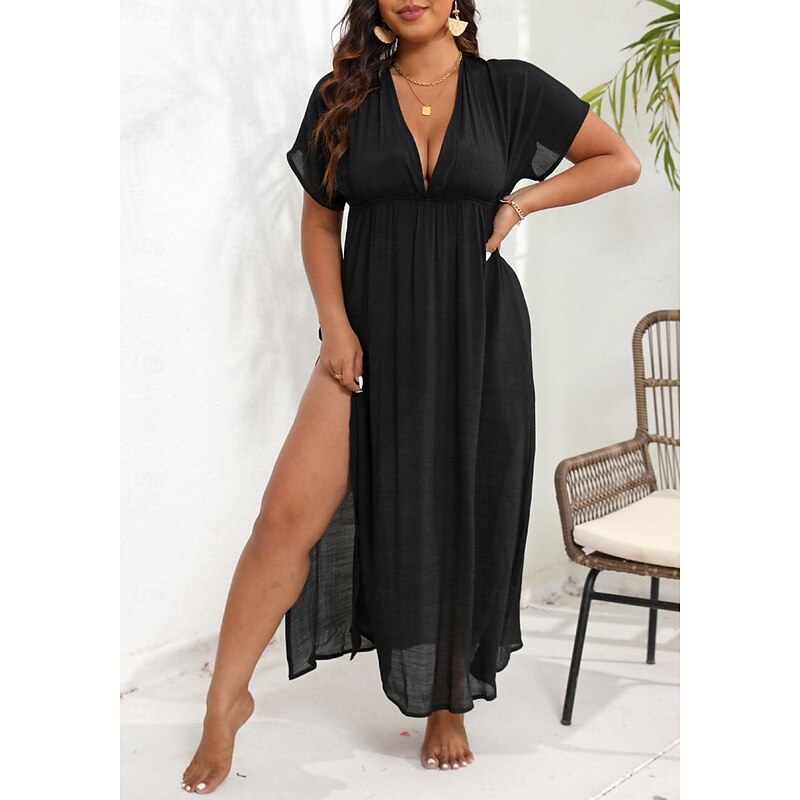 Women's Beach Dresses Open Back Beach Wear Holiday Short Sleeves Black Color4