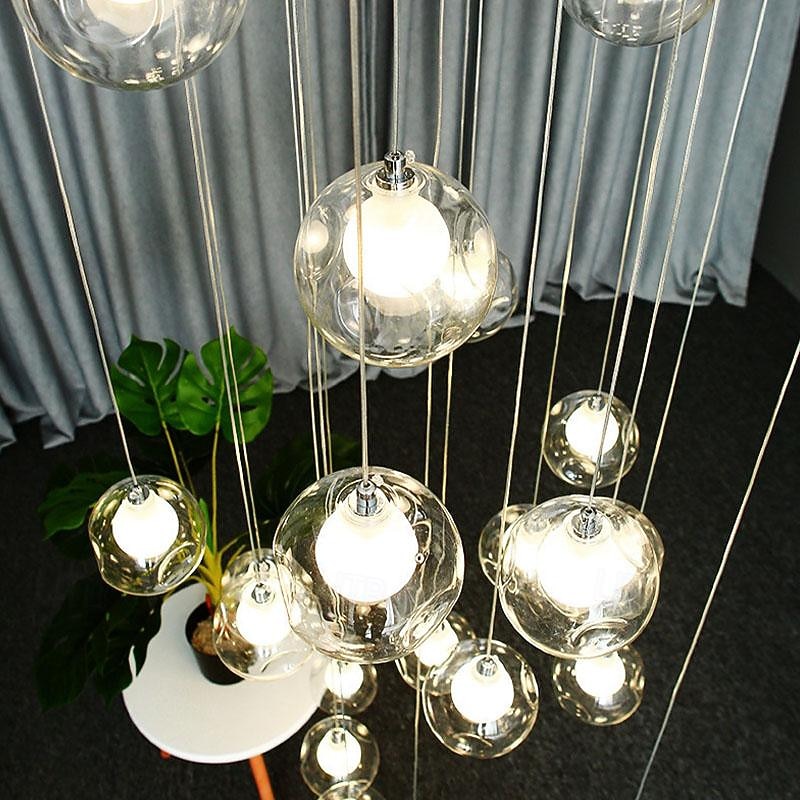 Long Chandeliers for High Ceilings,Modern Crystal Balls Pendant Light,Globe Raindrop Drop Lamp,Hanging Flush Mount Lighting Fixtures for Spiral Staircase,Foyer,Entrywa2