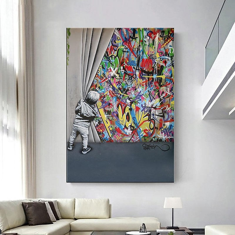 Handmade Hand Painted Oil Painting Wall Art Banksy Boy Banksy oil Painting  Wall Art Rolled Canvas No Frame Unstretched3