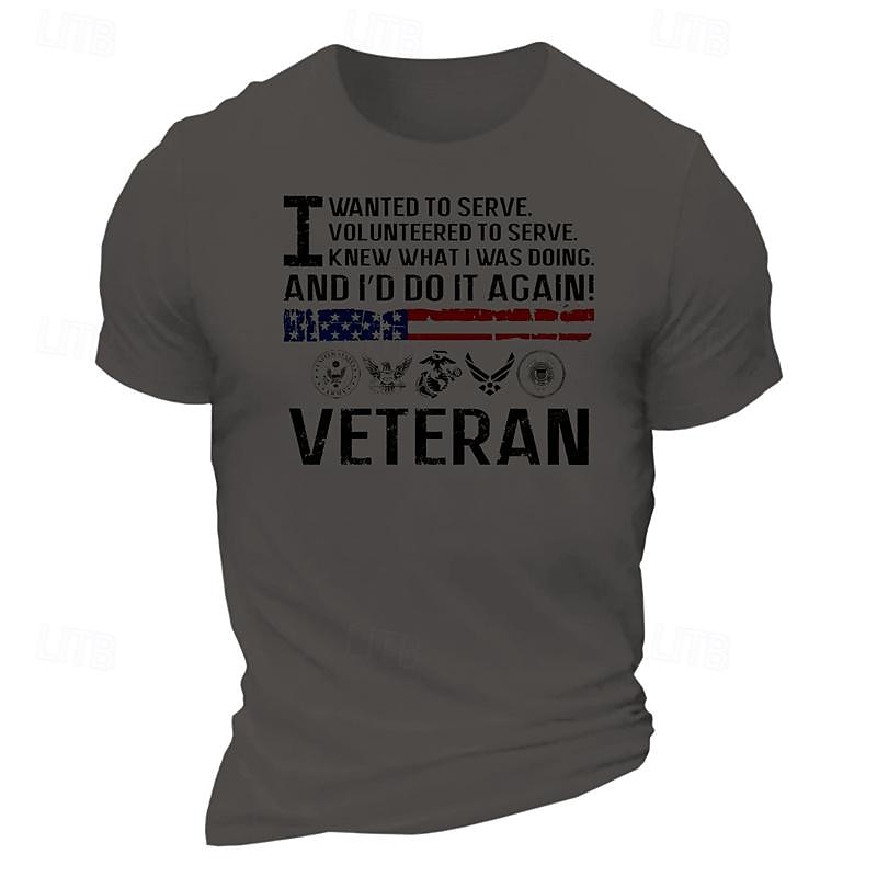 Men's Veteran Graphic T-Shirt: 'I Served & Would Do It Again' Patriotic Military Lifestyle Short Sleeve Top in Olive Green2