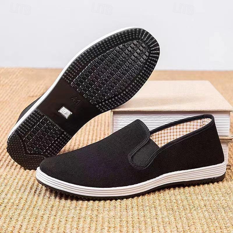 Men's Black Canvas Slip-On Shoes with Anti-Slip Sole – Lightweight Traditional Loafers for Daily Wear and Indoor Comfort4