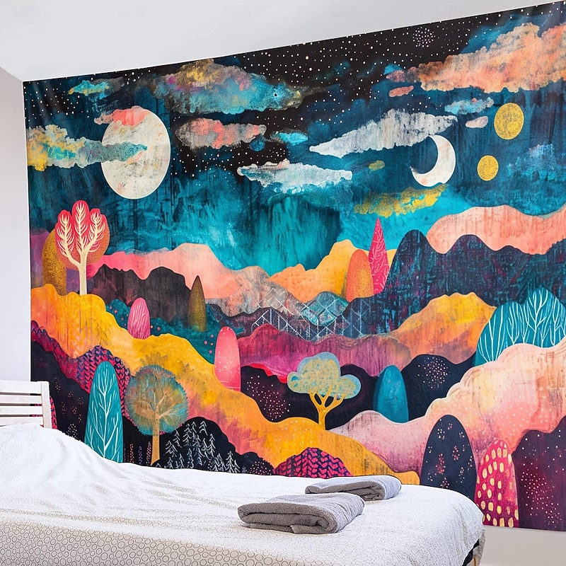 Asthetic Colorful Mountain Hanging Tapestry Wall Art Large Tapestry Mural Decor Photograph Backdrop Blanket Curtain Home Bedroom Living Room Decoration3