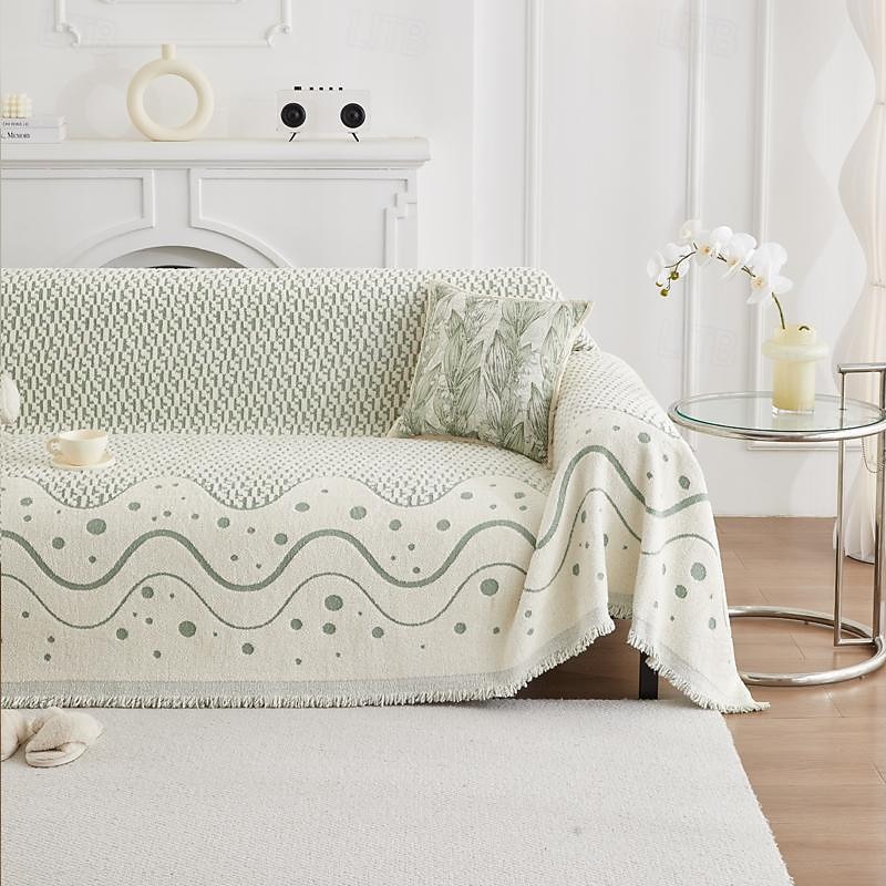 Sage Green Throw Blankets for Couch and Bed, Soft Cozy Sofa Cover Chenille Blanket with Tassel ,Decorative Blankets and Throws, Floral Jacquard Blanket for Funiture Protection