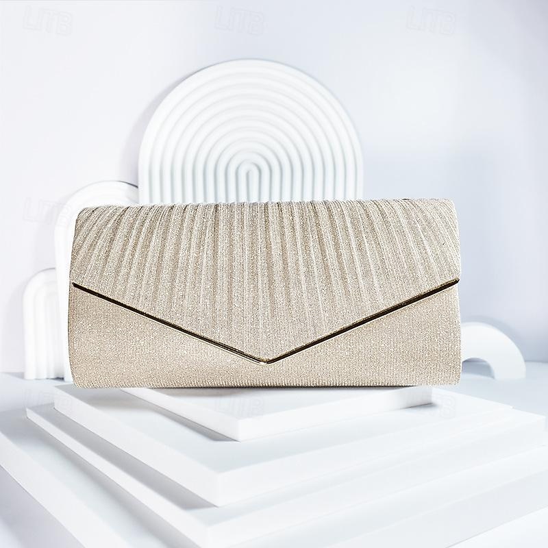Women's Clutch Evening Bag Polyester Wedding Party Zipper Large Capacity Multi Carry Solid Color Silver Black Champagne2