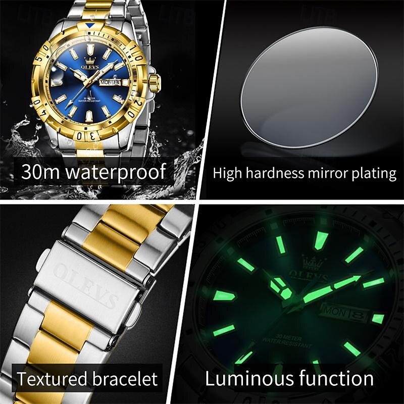 New Olevs Olevs Brand Men'S Watches New Luminous Calendar Week Display Green Water Quartz Watch Fashion Waterproof Men'S Wristwatch2