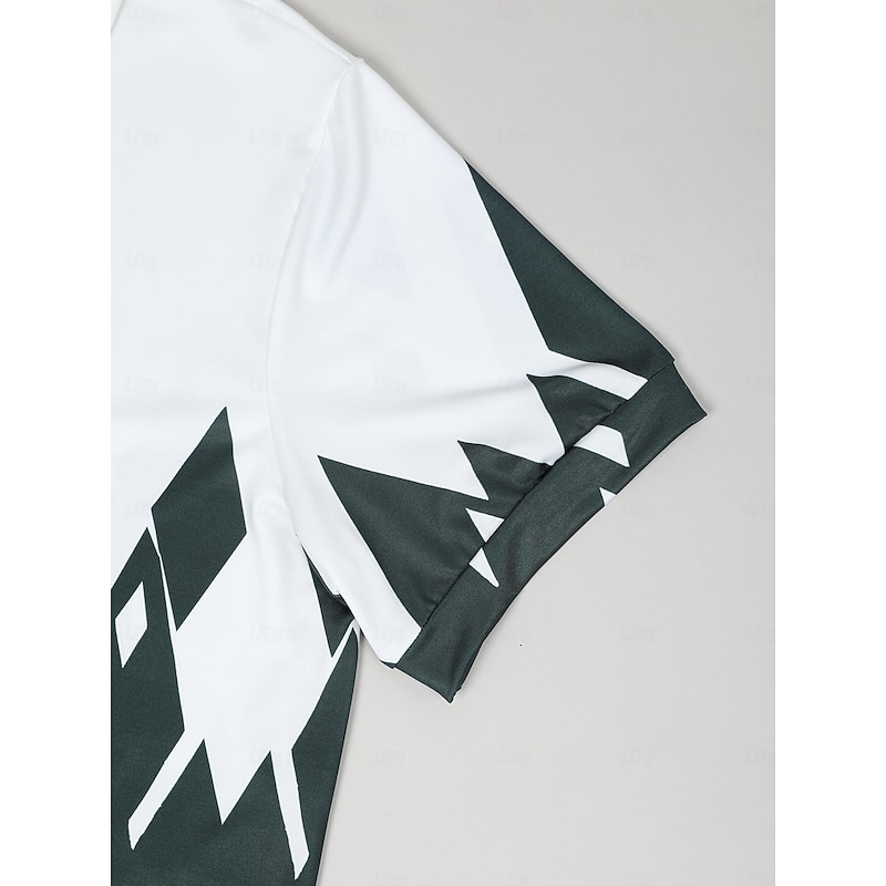 Men's Geometric Zip Polo Shirts Golf Shirt Short Sleeve Polo Shirts Collared Shirts Casual Vacation Wear Formal Wear Festival Wear 3D Print Quarter Zip Polo Spring & Summer Black Dark Navy Green4