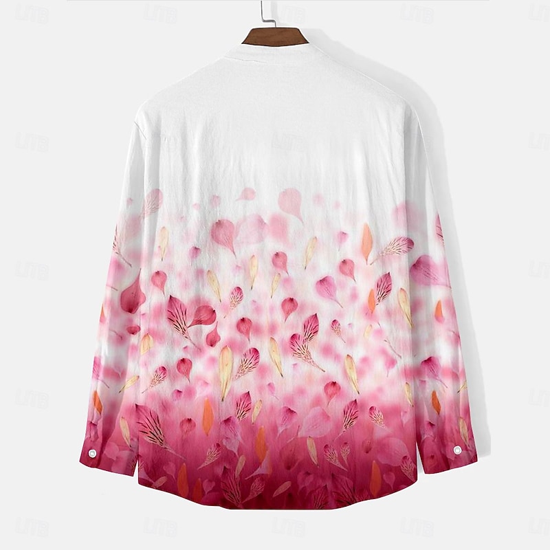 Men's Floral Shirt Button Up Shirt Long Sleeve Vintage Daily Wear Going out Weekend Summer Spring &  Fall Standing Collar Print Button-Down Light Pink Violet Orange Light Blue2