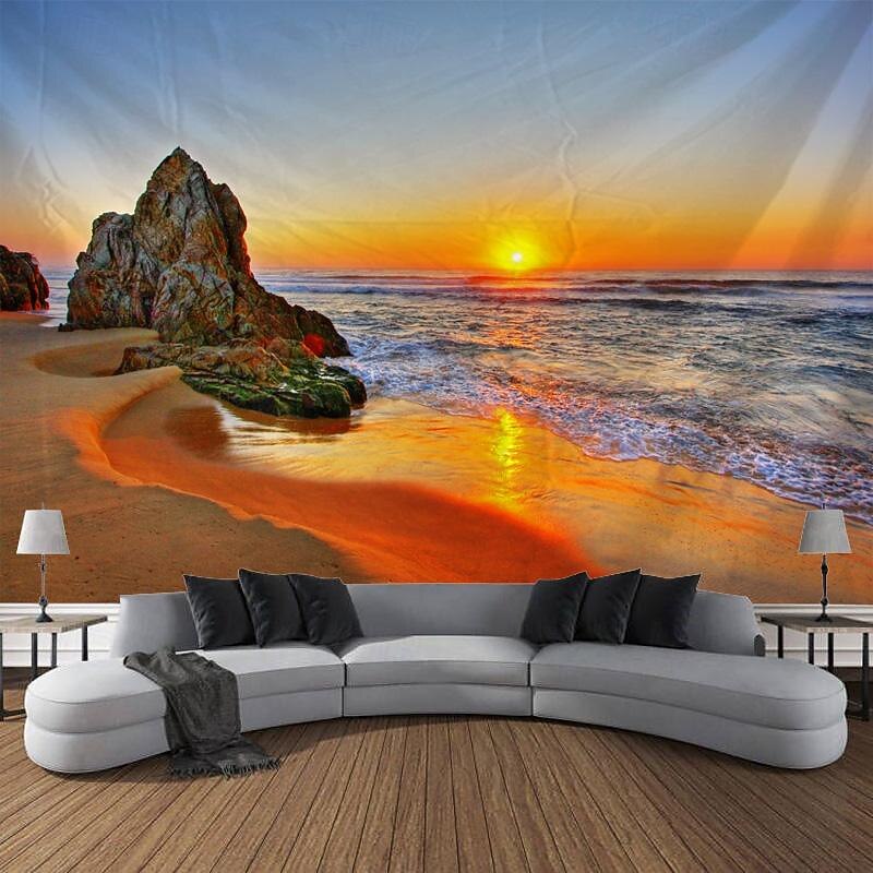 Sunlight Beach View Hanging Tapestry Wall Art Large Tapestry Mural Decor Photograph Backdrop Blanket Curtain Home Bedroom Living Room Decoration