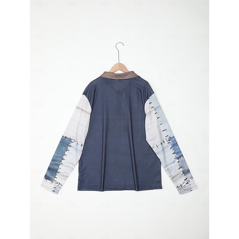 Men's Plaid Golf Shirt Long Sleeve Polo Shirts Collared Shirts Vintage Casual Vacation Wear Formal Wear Festival Wear Buttons 3D Print Fall & Winter Dark Navy Blue Brown3