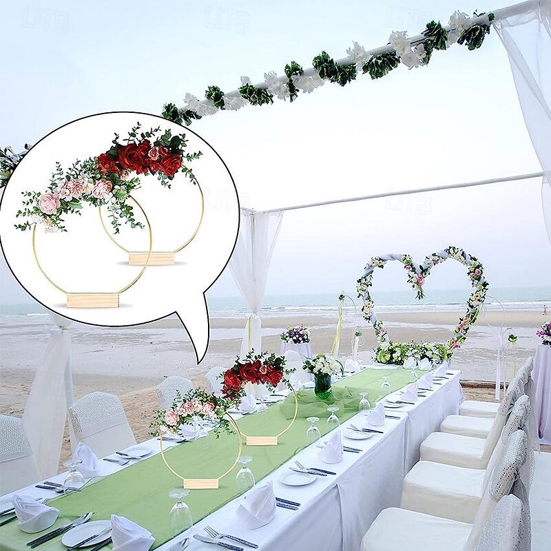 1 Pcs 12 Inch Metal Wreath Center Decorative Ornament With Wooden Bracket Diy Wedding Floral Decoration Props4