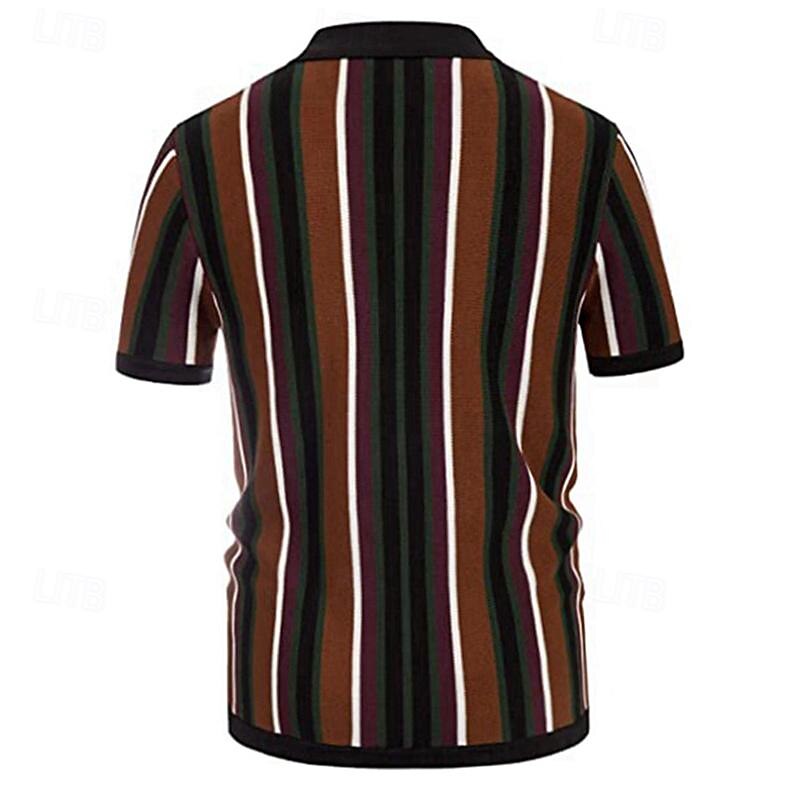 Men's Shirt Summer Shirt Casual Shirt Beach Shirt Button Up Shirt Striped Shirts White Brown Green Short Sleeve Stripe Lapel Vacation Hawaiian Knitted Clothing Apparel Polyester Fashion Casual3