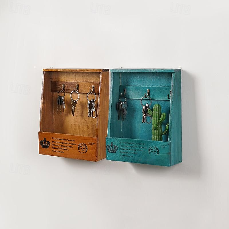 Wall-Mounted Wooden Key Storage Box Wall-Mounted Doorway Living Room Creative Home Finishing Decoration Entrance