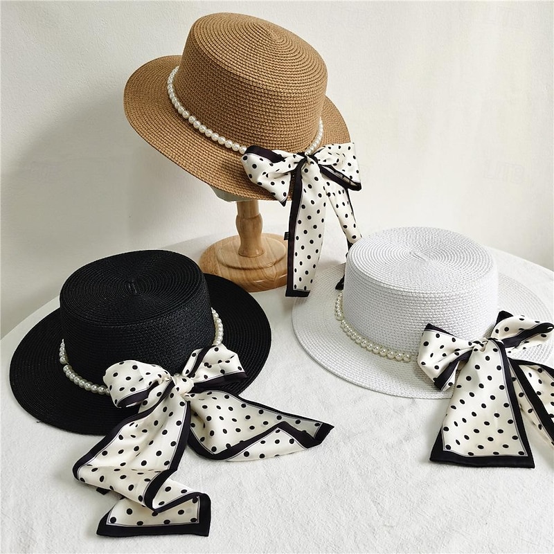 Retro Vintage 1950s Rockabilly Straw Sun Hat Polka Dots Polka dots Fancy Dress Women's Masquerade Vacation Casual Daily Beach Adults Hat