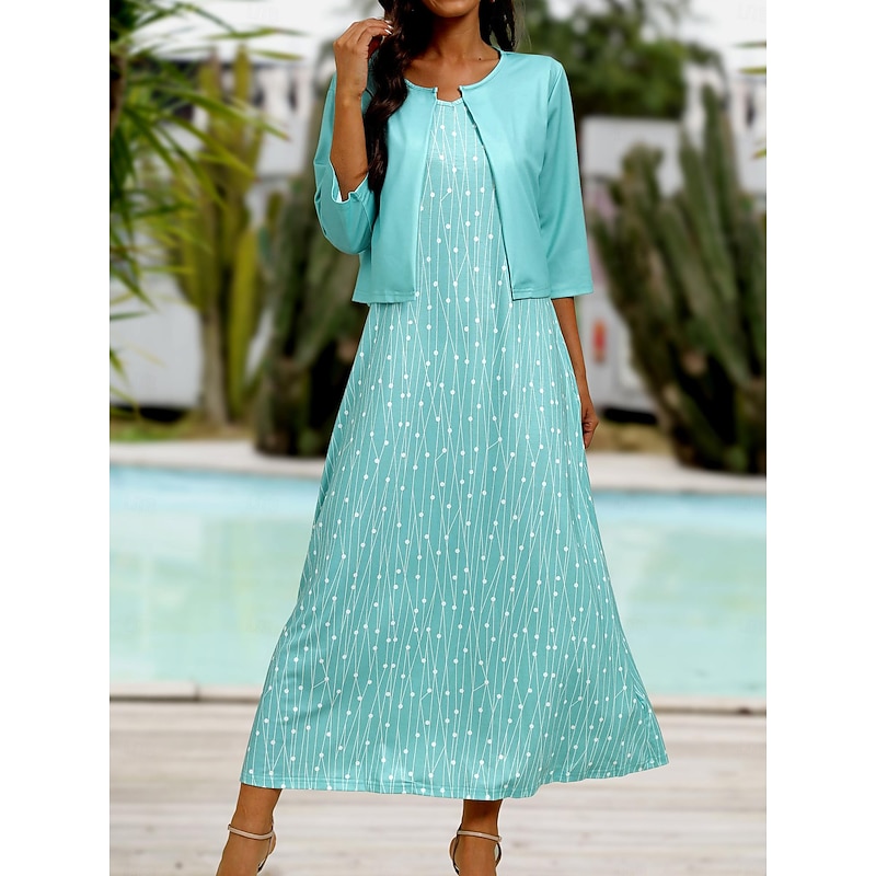 Women's Midi Dress Two Piece Dress Set Casual Dress Wedding Guest Dress Tank Dress Elegant Geometric Polka Dot Pocket Print Half Sleeve V Neck Party Daily Pink Blue Gray Summer Spring Regular Fit2