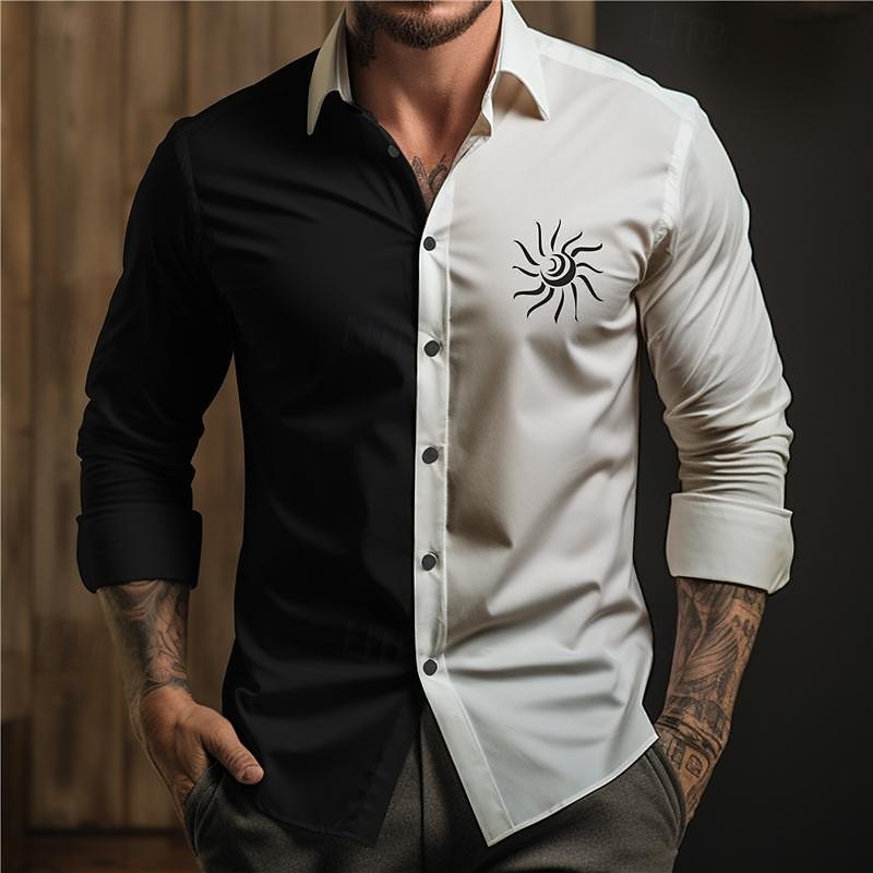 Men's Aztec Tribal Ethnic Button Up Shirt Printed Shirts Long Sleeve Boho Vacation Street Horse Race Spring & Summer Turndown Print Button-Down White Yellow4
