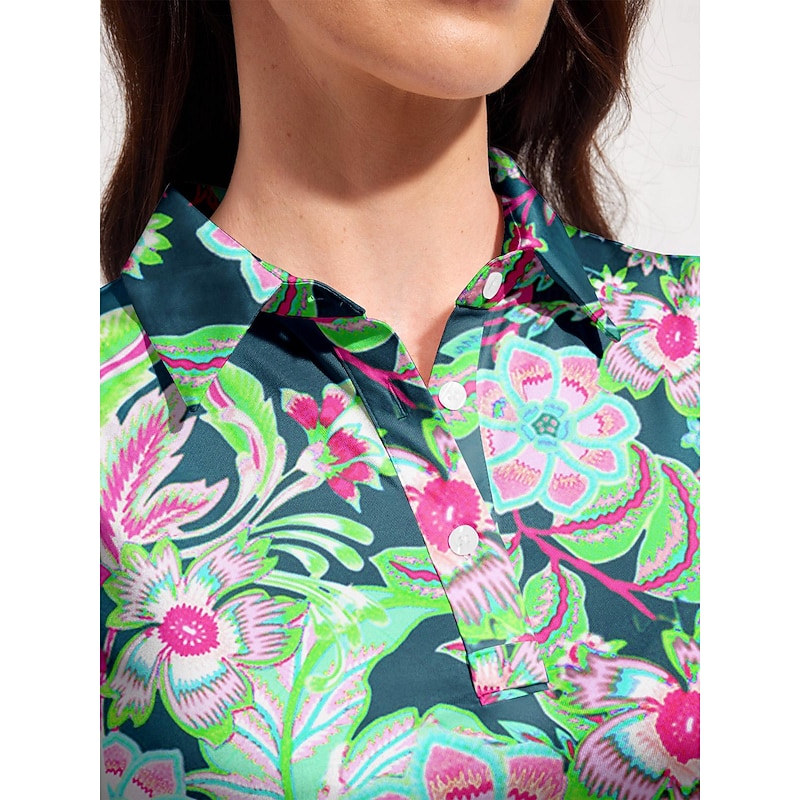 Women's Golf Polo Shirt Floral Green Sun Protection UPF50 Top For Ladies Golf Attire3