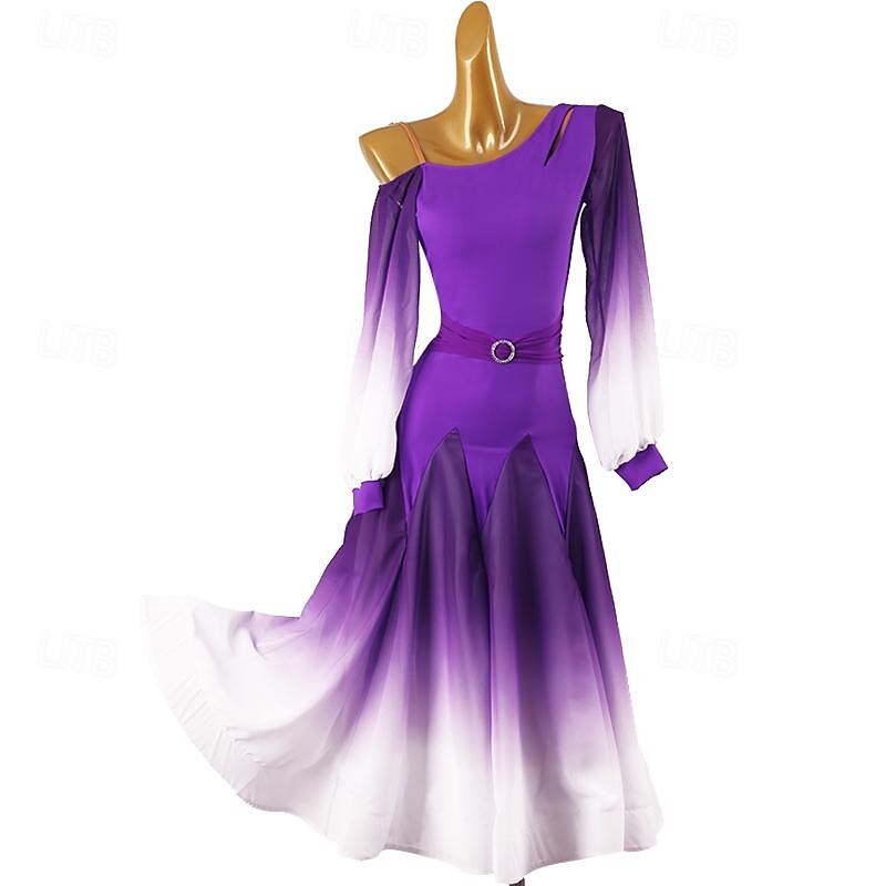 Ballroom Dance Dress Splicing Women's Performance Party Long Sleeve Spandex
