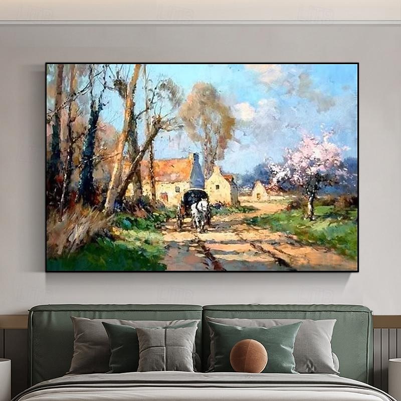 Handmade Copy Edouard Cortes Famous Painters' Works Landscape with Horse And Carriage Decorative Painting Canvas Wall Art Living Rooms Bedroom Painting