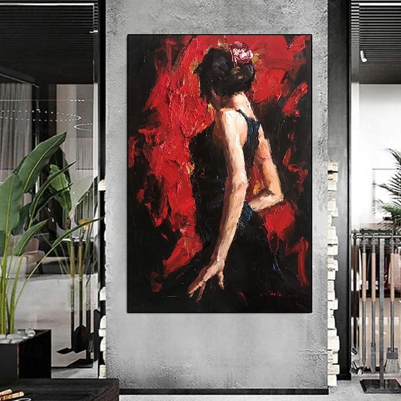 Hand painted firgure oil painting Abstract art Red woman dancer oil painting pattle knife girl dancer painting  Home decoration for living room artwork3