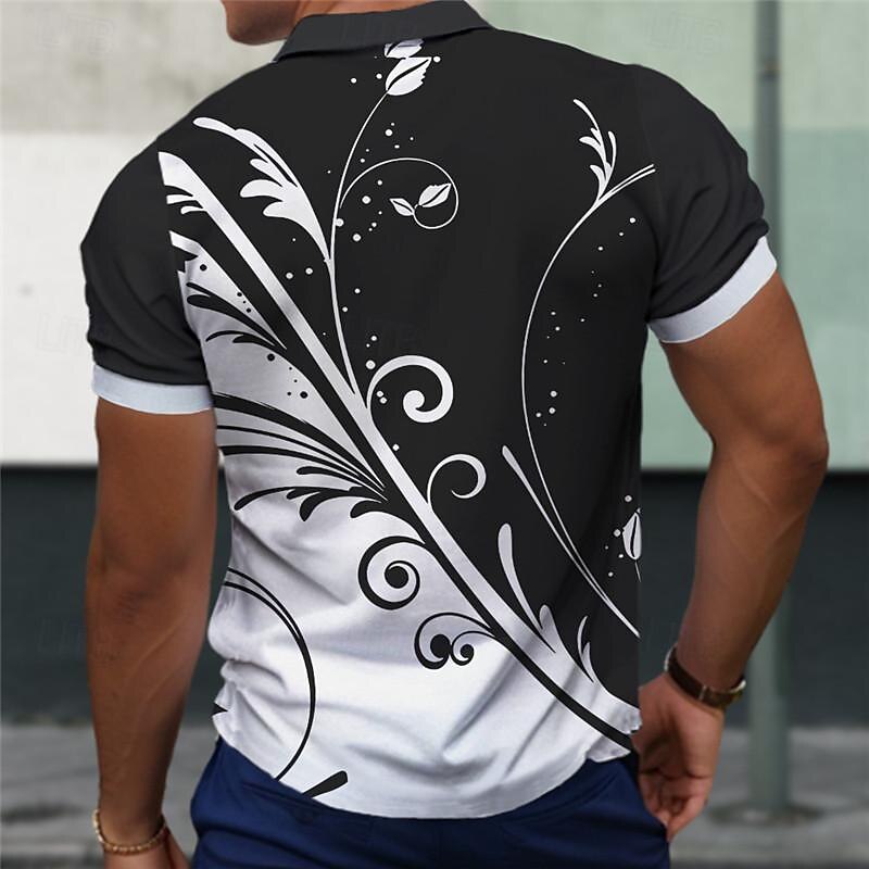 Men's Hawaiian Polo Shirts Golf Shirt Short Sleeve Polo Shirts Collared Shirts Casual Beach Wear Vacation Wear Tropical Wear Party Outfits 3D Print Quarter Zip Polo Summer Black Dark Navy2