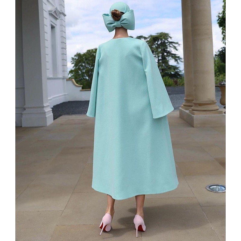 Two Piece Sheath Mother of the Bride Dress Wedding Guest Church Elegant Jewel Neck Knee Length Stretch Fabric Half Sleeve Jacket Dresses with Solid Color Race Day Dress4