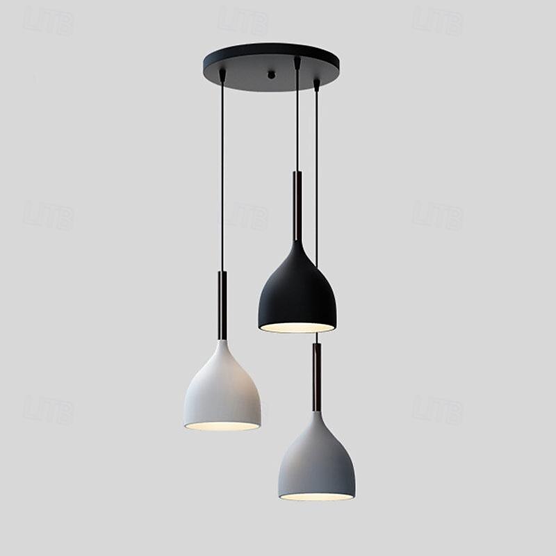 Teardrop-Like Room Pendant Light Metal 3 Bulbs Dining Ceiling Lighting with Linear Canopy in Black Chandelier for Dining, Living Room, Kitchen Island Hanging Lights 85-265V4