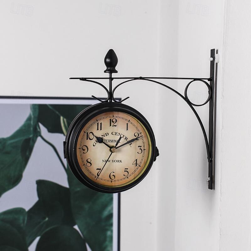 Retro Wall Clock Double-Sided European Antique Style Creative Classic Wall Hanging Clocks Outdoor Living Room Bedroom Study Wall Decoration 5 inch