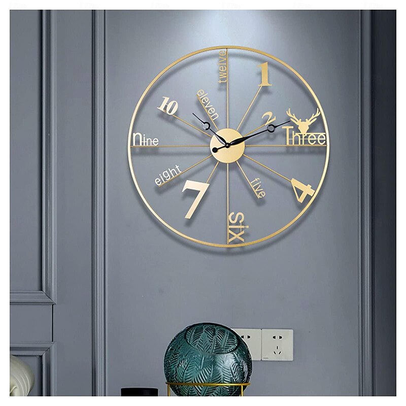 Large Black Wall Clock Vintage Metal Quartz Clocks Silent Non-Ticking Wall Watches Stylish Design Great for Living Rooms Kitchens Cafes Black 60 cm2